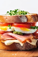 sandwich with ham egg and vegetables isolated on white blank background png