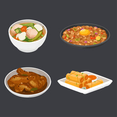 Traditional Filipino Food Watercolor Vector Illustration.