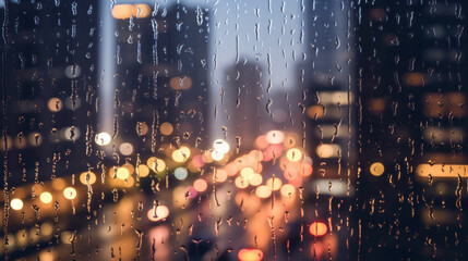  Rainy Cityscape through Blurred Window