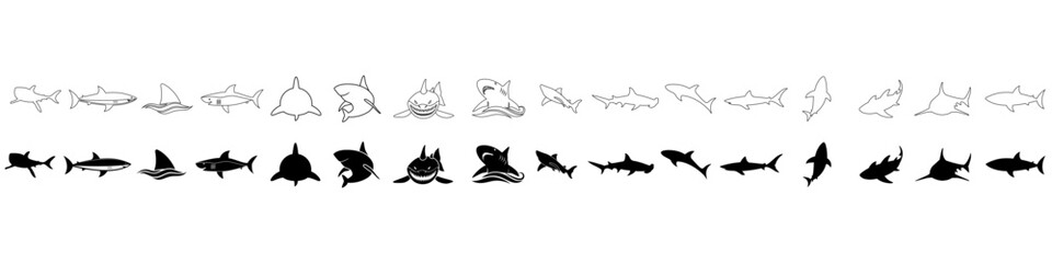 Shark icon vector set. sea ​​life illustration sign collection. fish symbol or logo.