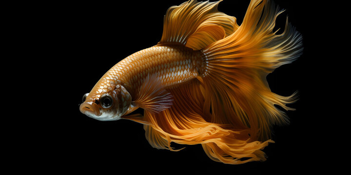 Golden Fish on Black Background
Black Background with Golden Fish
Golden Fish Swimming in Black Background AI Generated