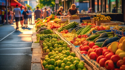 Fototapeta na wymiar Abundance of Fresh Fruits and Vegetables at the City Market