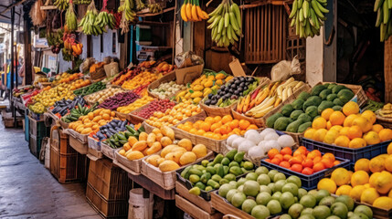 Fruit and vegetables displayed at the market