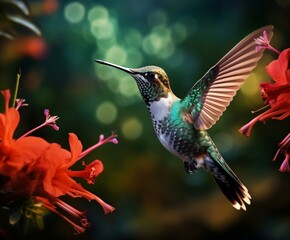 Exquisite Hummingbird in a Tropical Garden. Generative AI