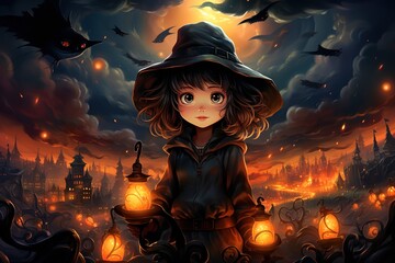 Cute Little Young Witch. Halloween Cartoon Character