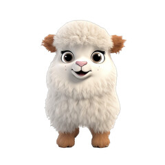 Obraz premium Cute Alpaca, 3d cartoon, Big eyes, friendly, no background