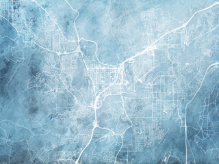 Illustration of a map of the city of  St. George Utah in the United States of America with white roads on a icy blue frozen background.