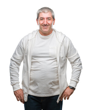 Handsome senior man wearing sport clothes over isolated background with a happy and cool smile on face. Lucky person.