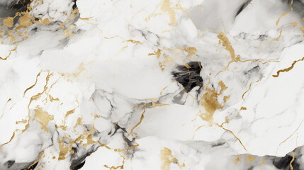 Abstract natural pattern of white luxury marble with golden glitter inclusions, ai generated