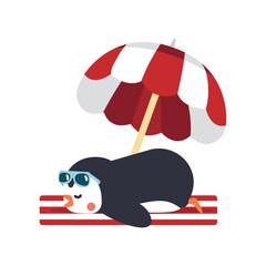 Cute penguin with umbrella on Summer