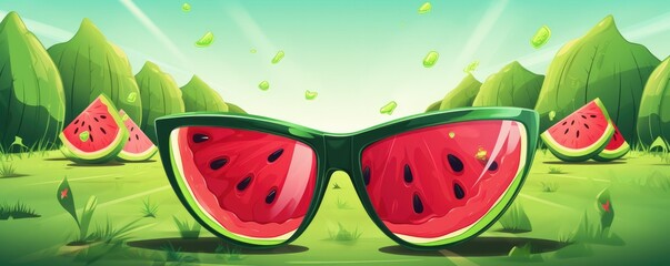 Texture of fresh red watermelon slicesin shape of glasses,  panorama. of summer food. Generative Ai.