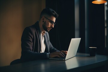 casual businessman working on laptop