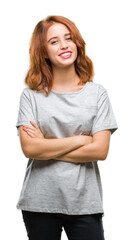 Obraz premium Young beautiful woman over isolated background happy face smiling with crossed arms looking at the camera. Positive person.