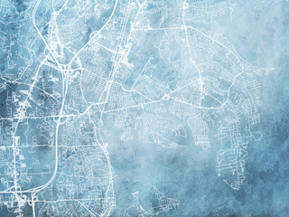 Illustration of a map of the city of  Warwick Rhode Island in the United States of America with white roads on a icy blue frozen background.