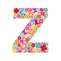Flower alphabet. Flower symbols forming letter Z. Floral ornament in the form of a letter.