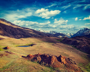Obraz premium Vintage retro effect filtered hipster style image of Himalayan landscape in Spiti valley. Himachal Pradesh, India
