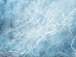 Illustration of a map of the city of  Wilkes-Barre Pennsylvania in the United States of America with white roads on a icy blue frozen background.