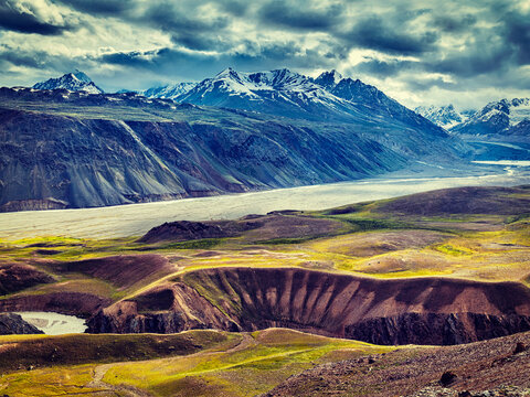 Vintage retro effect filtered hipster style image of Himalayan landscape in Spiti valley. Himachal Pradesh, India