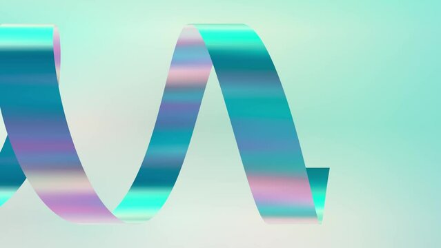 3D animation - Iridescent colored curly ribbon spinning in a loop at 60 FPS