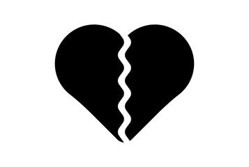 Fototapeta na wymiar broken heart flat icon valentines day symbol black glyph sign artwork