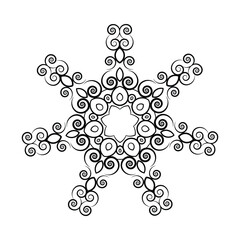 Black and white decorative snowflake. Vector illustration for coloring book.