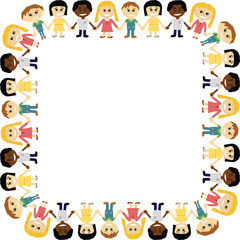 Illustration of Stickman Kids in a Frame with Space for Text