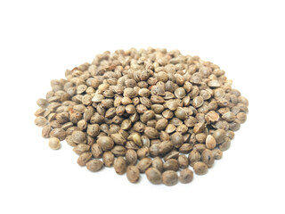Cannabis seeds that are ready to be planted and bred. placed on a white background.