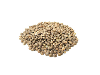 Cannabis seeds that are ready to be planted and bred. placed on a white background.