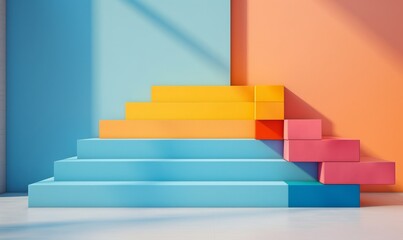 Bright product display podium background made from coloured steps