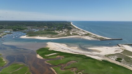 Beautiful, green, peaceful inlet marsh by the Atlantic ocean at Cape Cod National Seashore a great family summer vacation destination