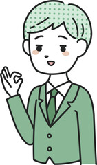 OKサインをするスーツを着た男性