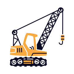 Yellow Crane as Construction Equipment and Heavy Machine for Industrial Work Vector Illustration