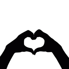 Obraz premium Vector flat illustration of hands' silhouette in a heart. Vector design element for infographic, web, internet, presentation.