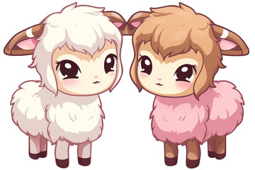 kawaii cute goats, sheep sticker images, in the style of kawaii art, meme art, animated gifs isolated white background PNG