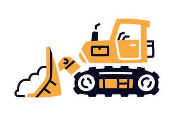 Obraz na płótnie Canvas Bulldozer or Dozer as Construction Equipment and Heavy Machine for Industrial Work Vector Illustration