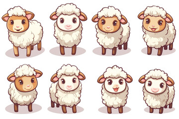 kawaii cute goats, sheep sticker images, in the style of kawaii art, meme art, animated gifs isolated white background PNG