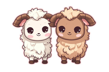 kawaii cute goats, sheep sticker images, in the style of kawaii art, meme art, animated gifs isolated white background PNG