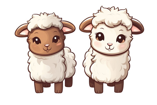 kawaii cute goats, sheep sticker images, in the style of kawaii art, meme art, animated gifs isolated white background PNG