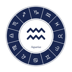 Aquarius sign . Vector illustration. Aquarius zodiac sign symbole on white background horoscope astrology. Zodiac sign. Astrological calendar. Zodiacal black and white vector horoscope. Line