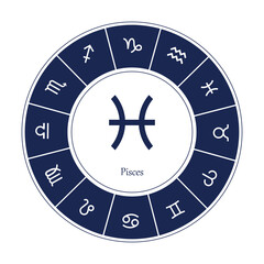 Pisces sign . Vector illustration. Pisces zodiac sign symbole on white background horoscope astrology. Zodiac sign. Astrological calendar. Zodiacal black and white vector horoscope. Line