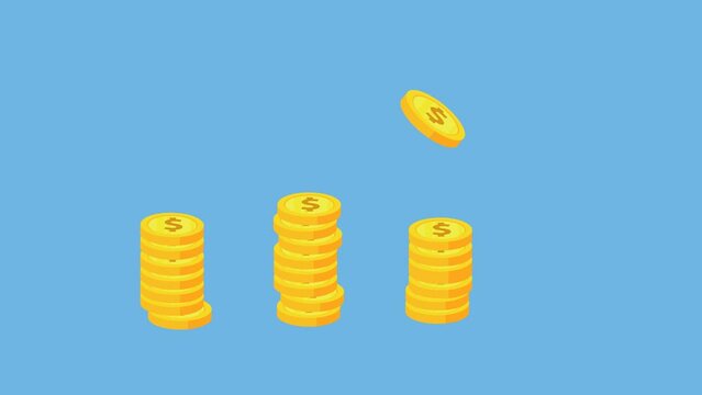 finance, currency gold coin, money. 4k video 2d animation
