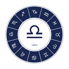 Libra sign . Vector illustration. Libra zodiac sign symbole on white background horoscope astrology. Zodiac sign. Astrological calendar. Zodiacal black and white vector horoscope. Line