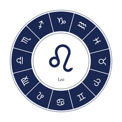 Leo sign . Vector illustration. Leo zodiac sign symbole on white background horoscope astrology. Zodiac sign. Astrological calendar. Zodiacal black and white vector horoscope. Line