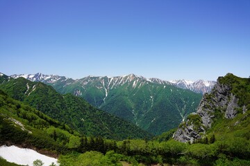 Fototapeta na wymiar 烏帽子岳から望む水晶岳と赤牛岳
