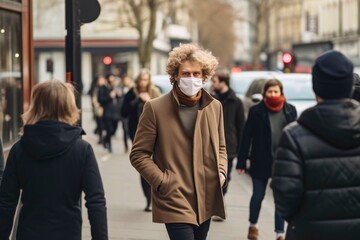 Pandemic Symbol: People Walking in the City Wearing Medical Masks