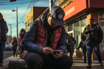 Fototapeta na wymiar City Dwellers Absorbed in Smartphones
