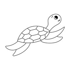 Isolated doodle Sea turtle black and white. Outline vector illustration Icon sea animals. Ocean dweller