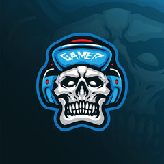 skull mascot logo design with modern illustration concept style for badge, emblem and t shirt printing. skull gamer illustration.
