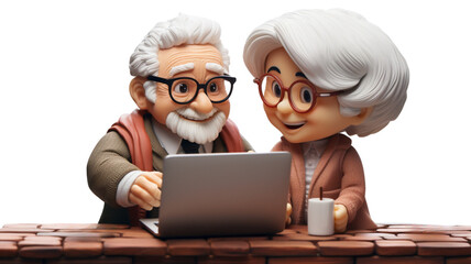 elderly couple operating pc Generative AI