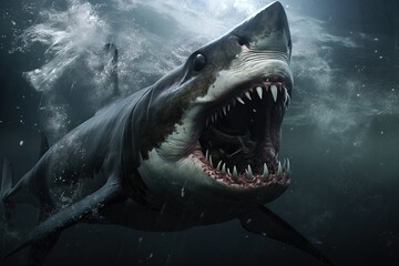 Obraz premium A ferocious great white shark attacks. Great for posters, wildlife stories, book covers and more.